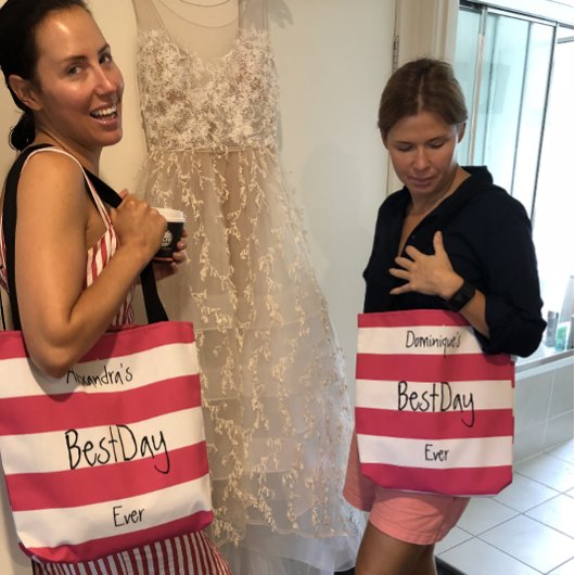 Roze en witte striped films gepersonaliseerd tote bag