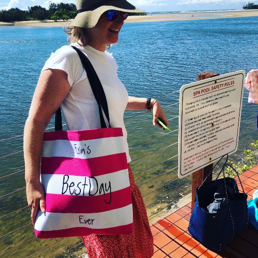 Roze en witte striped films gepersonaliseerd tote bag