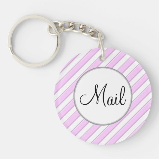 Roze en Witte Striped Mail Key Sleutelhanger (Voorkant)