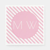 Roze en witte stripes Monogram Papier Napkins Servet (Voorkant)
