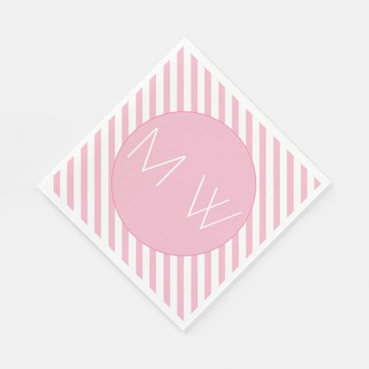 Roze en witte stripes Monogram Papier Napkins Servet (Hoek)