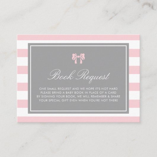 Roze en Witte Stripes Shower Book Request Kaart Plaatskaartje (Voorkant)