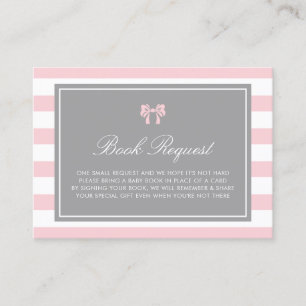 Roze en Witte Stripes Shower Book Request Kaart Plaatskaartje