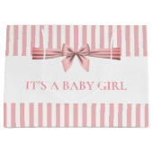 Roze en witte stripper Baby shower grote tas Groot Cadeauzakje (Voorkant)