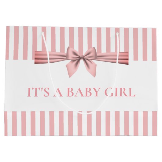 Roze en witte stripper Baby shower grote tas Groot Cadeauzakje (Achterkant)