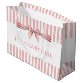 Roze en witte stripper Baby shower grote tas Groot Cadeauzakje (Achterkant Gekanteld)