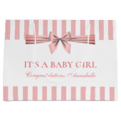 Roze en witte stripper Baby shower grote tas Groot Cadeauzakje (Voorkant)
