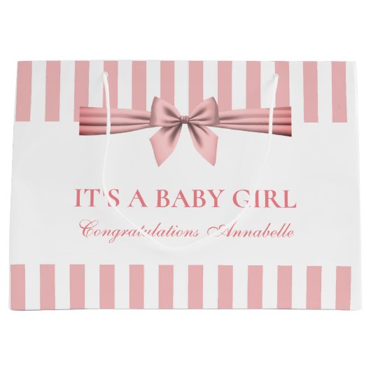 Roze en witte stripper Baby shower grote tas Groot Cadeauzakje (Voorkant)
