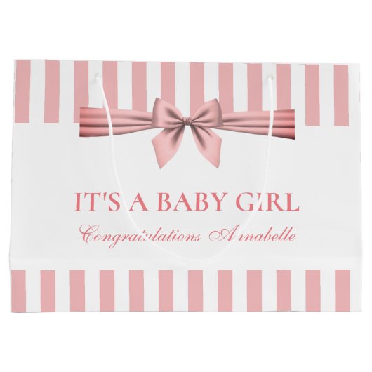 Roze en witte stripper Baby shower grote tas Groot Cadeauzakje (Achterkant)