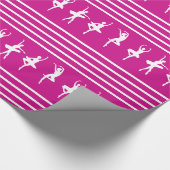 Roze en witte, stripte balletdanser cadeaupapier (Hoek)