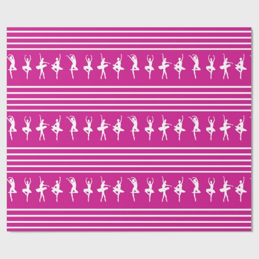 Roze en witte, stripte balletdanser cadeaupapier (Vlak)