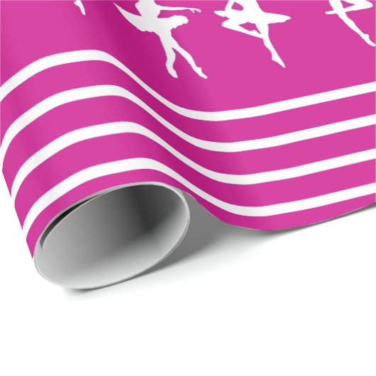Roze en witte, stripte balletdanser cadeaupapier (Rol Hoek)