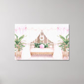 Roze en witte stripte Hotel Pool Cabana Canvas Afdruk (Voorkant)