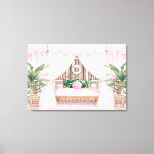 Roze en witte stripte Hotel Pool Cabana Canvas Afdruk