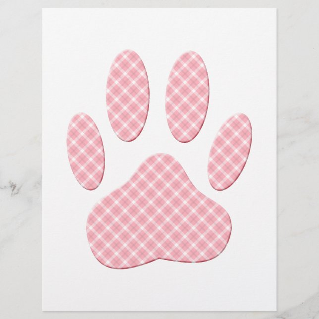 Roze en witte Tartan Dog Paw Print (Voorkant)
