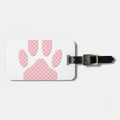 Roze en witte Tartan Dog Paw Print Bagagelabel (Voorkant horizontaal)