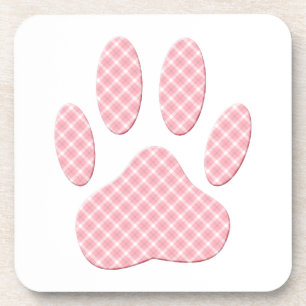 Roze en witte Tartan Dog Paw Print Bier Onderzetter
