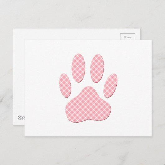 Roze en witte Tartan Dog Paw Print Briefkaart (Voorkant / Achterkant)