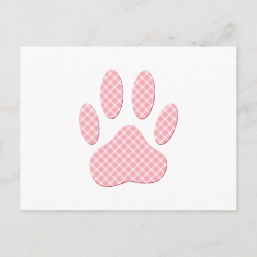 Roze en witte Tartan Dog Paw Print Briefkaart (Voorkant)