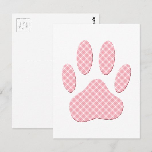 Roze en witte Tartan Dog Paw Print Briefkaart (Voorkant / Achterkant)
