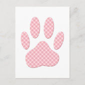 Roze en witte Tartan Dog Paw Print Briefkaart (Voorkant)