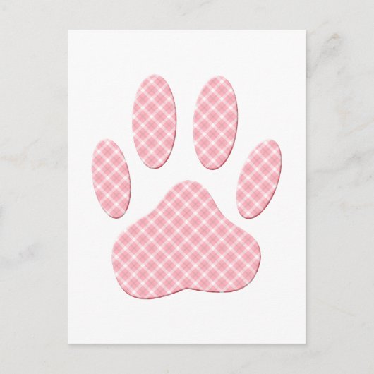Roze en witte Tartan Dog Paw Print Briefkaart (Voorkant)