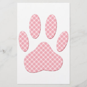 Roze en witte Tartan Dog Paw Print Briefpapier