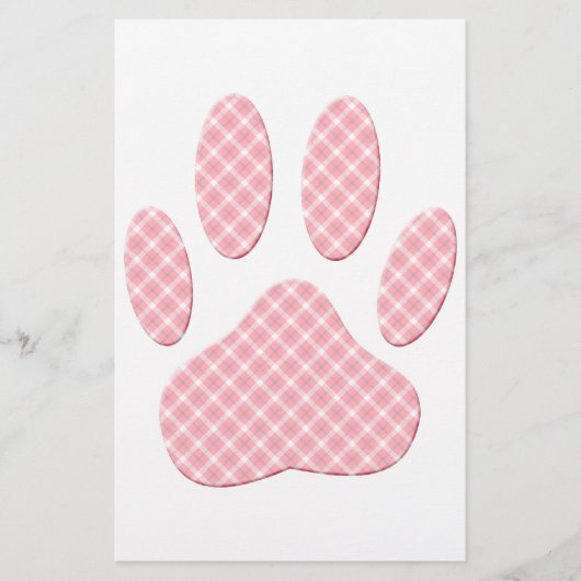 Roze en witte Tartan Dog Paw Print Briefpapier (Voorkant)