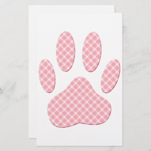 Roze en witte Tartan Dog Paw Print Briefpapier (Voorkant / Achterkant)