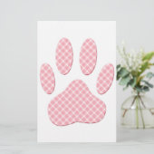 Roze en witte Tartan Dog Paw Print Briefpapier (Staand voorkant)