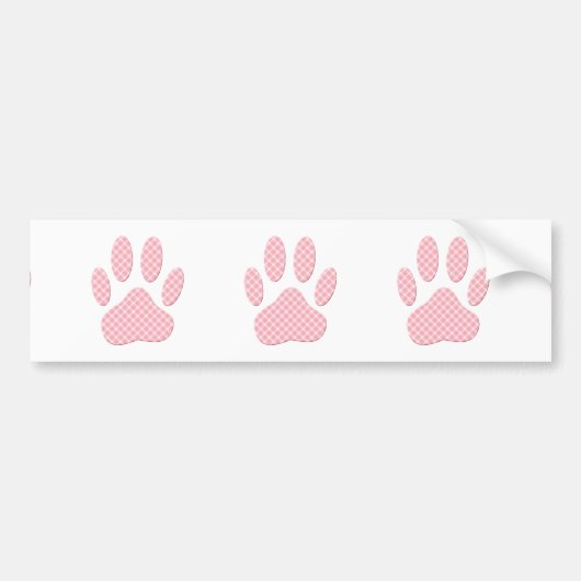 Roze en witte Tartan Dog Paw Print Bumpersticker (Voorkant)