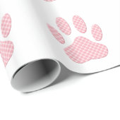 Roze en witte Tartan Dog Paw Print Cadeaupapier (Rol Hoek)