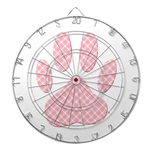 Roze en witte Tartan Dog Paw Print Dartbord (Voorkant)