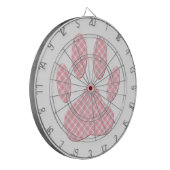 Roze en witte Tartan Dog Paw Print Dartbord (Voorkant Links)