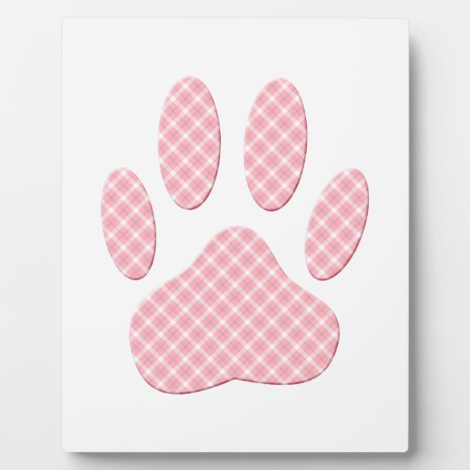 Roze en witte Tartan Dog Paw Print Fotoplaat (Voorkant)
