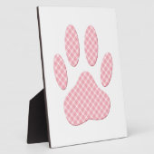 Roze en witte Tartan Dog Paw Print Fotoplaat (Zijkant)
