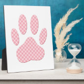 Roze en witte Tartan Dog Paw Print Fotoplaat (Zijkant)