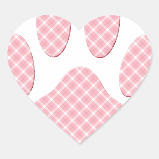 Roze en witte Tartan Dog Paw Print Hart Sticker (Voorkant)