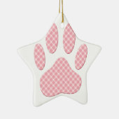 Roze en witte Tartan Dog Paw Print Keramisch Ornament (Rechts)
