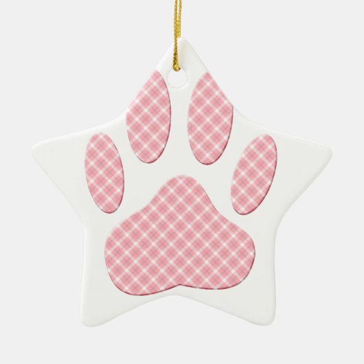 Roze en witte Tartan Dog Paw Print Keramisch Ornament (Voorkant)