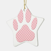 Roze en witte Tartan Dog Paw Print Keramisch Ornament (Links)