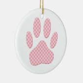 Roze en witte Tartan Dog Paw Print Keramisch Ornament (Rechts)