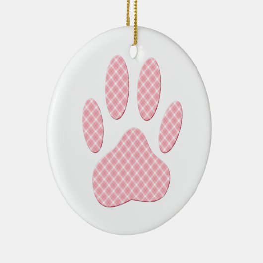 Roze en witte Tartan Dog Paw Print Keramisch Ornament (Rechts)