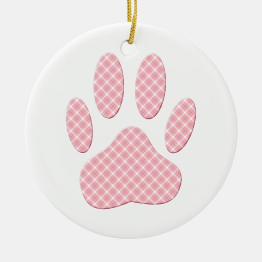 Roze en witte Tartan Dog Paw Print Keramisch Ornament (Voorkant)