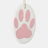 Roze en witte Tartan Dog Paw Print Keramisch Ornament (Rechts)