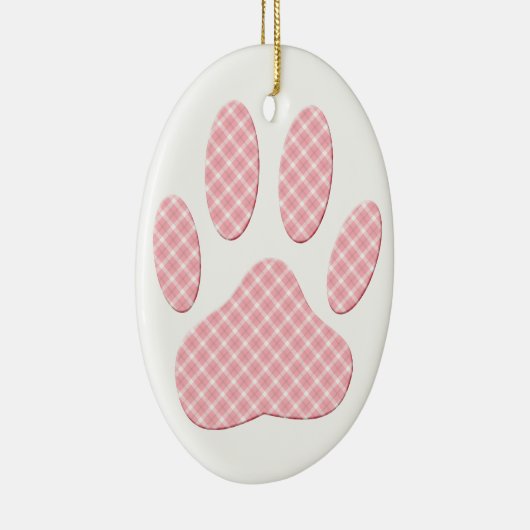 Roze en witte Tartan Dog Paw Print Keramisch Ornament (Rechts)