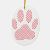 Roze en witte Tartan Dog Paw Print Keramisch Ornament (Voorkant)