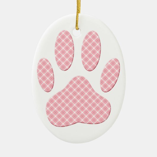 Roze en witte Tartan Dog Paw Print Keramisch Ornament (Voorkant)