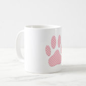 Roze en witte Tartan Dog Paw Print Koffiemok (Voorkant links)