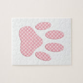 Roze en witte Tartan Dog Paw Print Legpuzzel (Horizontaal)